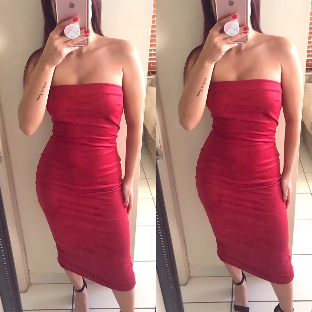 ‘RUBY’ Red Suede Dress